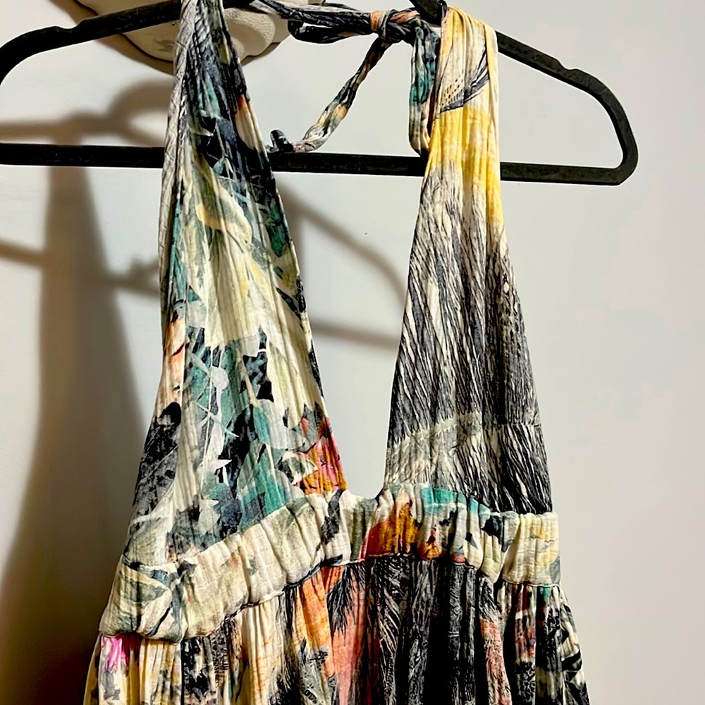 FREE PEOPLE gauzy, halter, plunge maxi dress